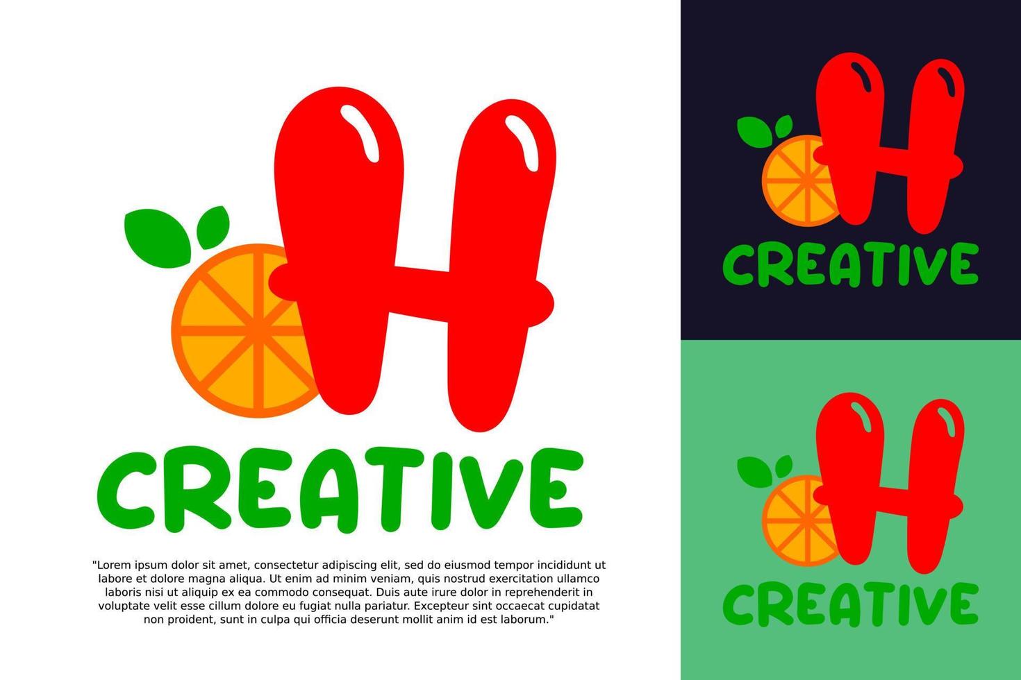 alphabet H logo and fresh citrus fruit in modern style. vector