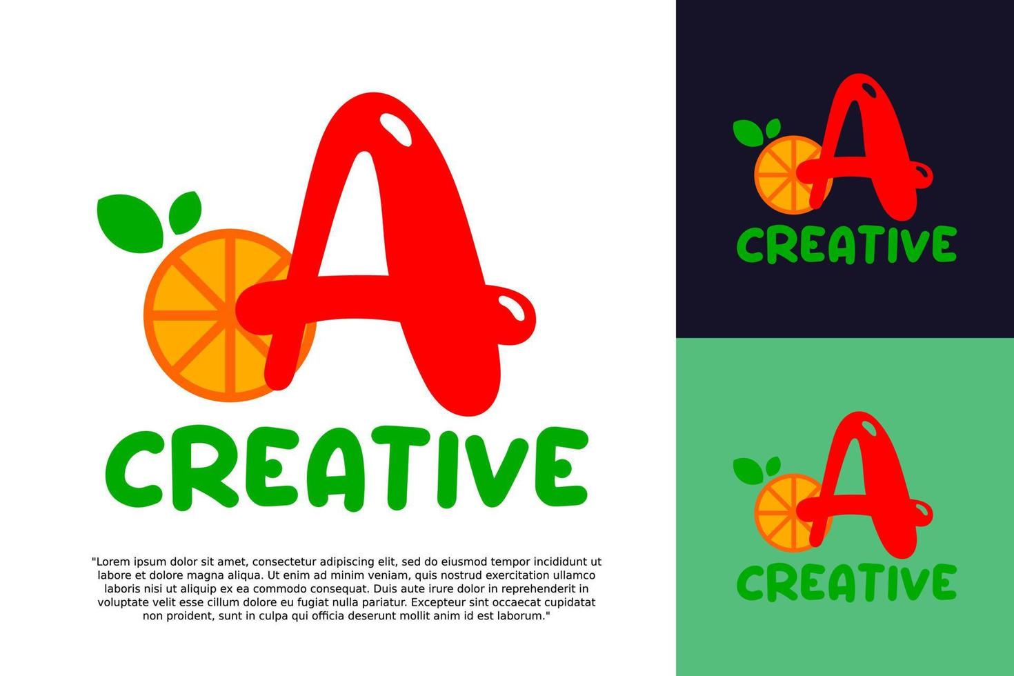 alphabet A logo and fresh citrus fruit in modern style. vector