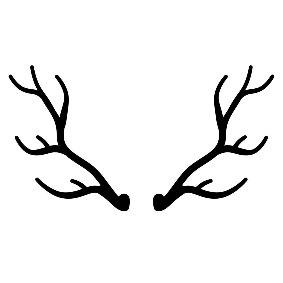 Horn of deer or elk. Hunting trophy. Black and white silhouette of antler. vector