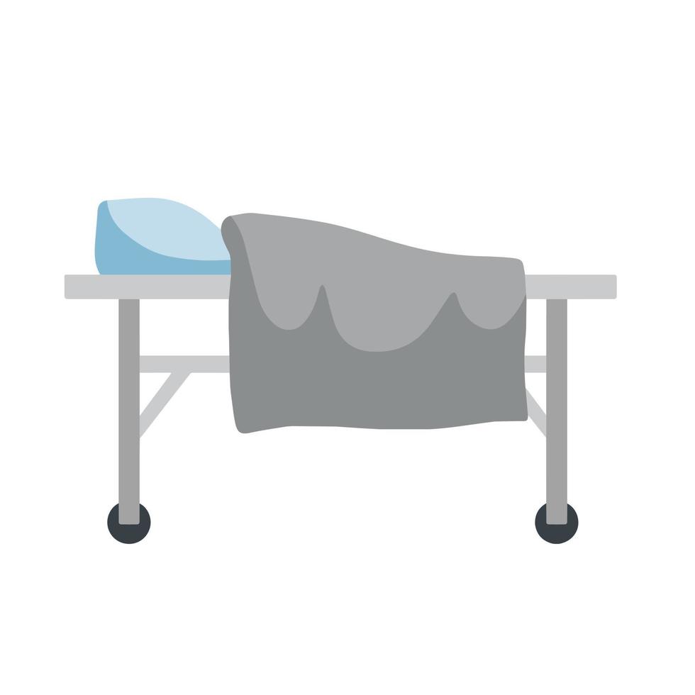 cama médica sobre ruedas. Mobiliario de clínica. cama de hospital o camilla con almohada y manta. vector