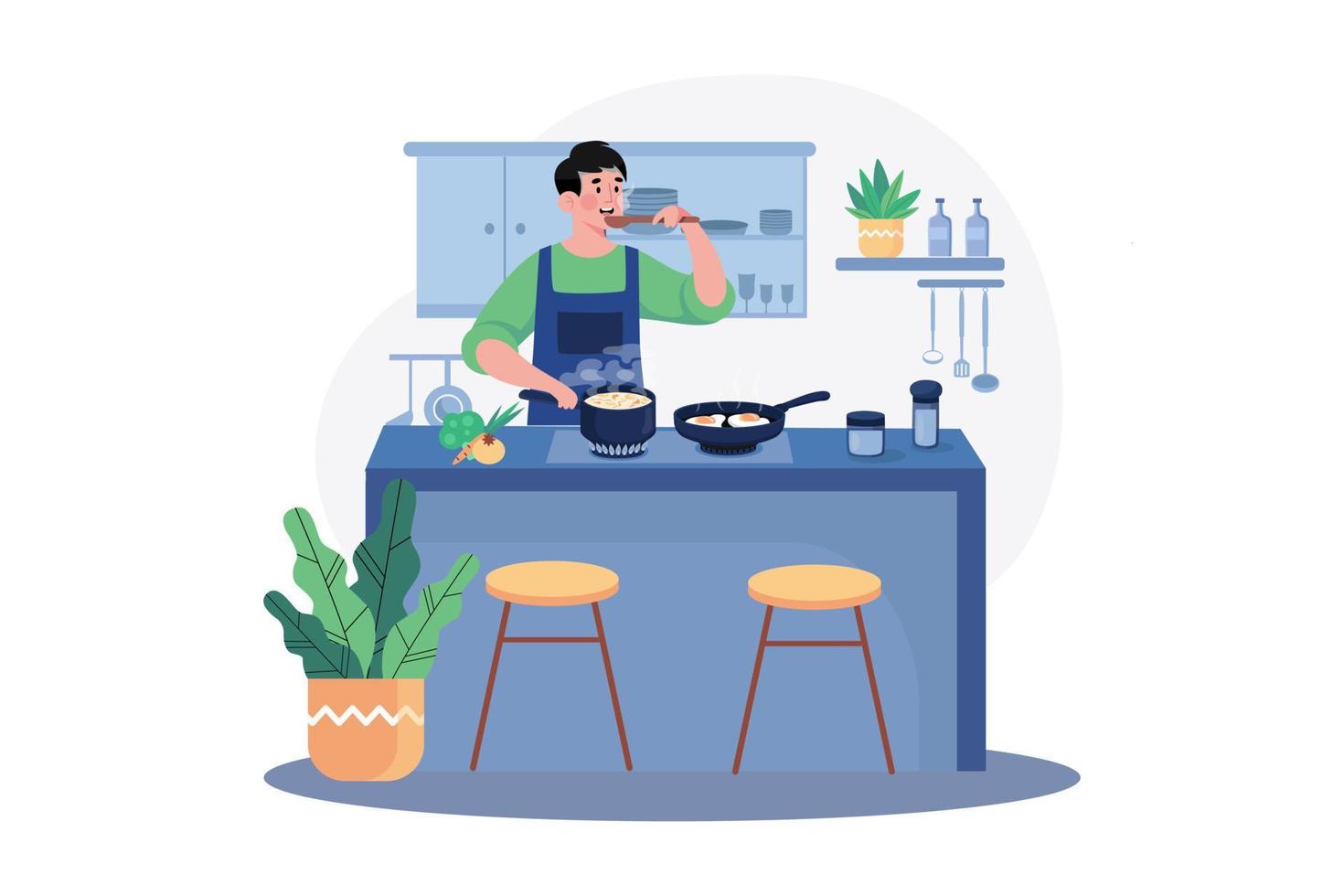 concepto de ilustración de cocina y cocina sobre fondo blanco vector