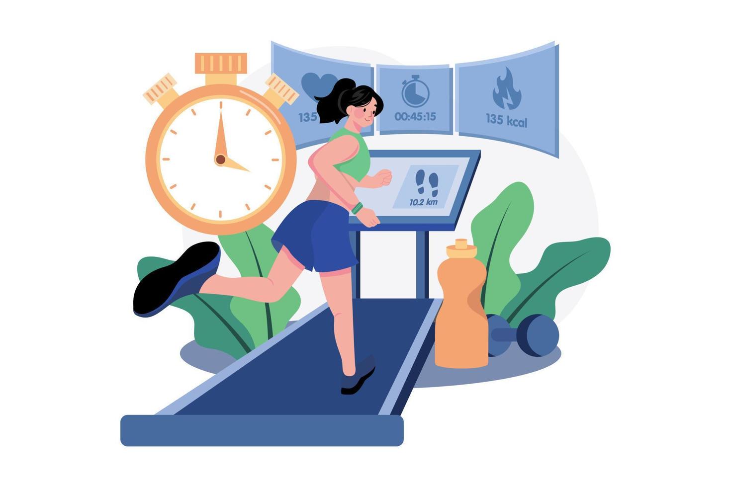 Woman is running on a treadmill Illustration concept on white background vector