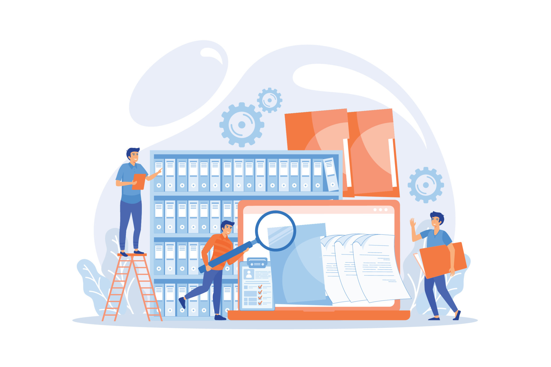 Organized archive. Searching files in database. Records management