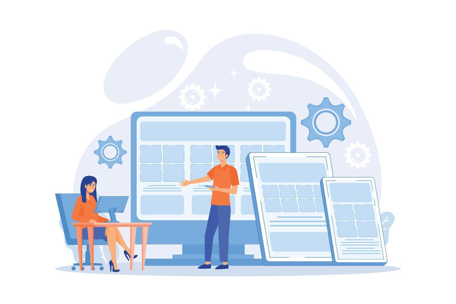 Adaptive mobile app interface, web optimization. Responsive web design, responsive website development, good UX for all screens concept. flat vector modern illustration