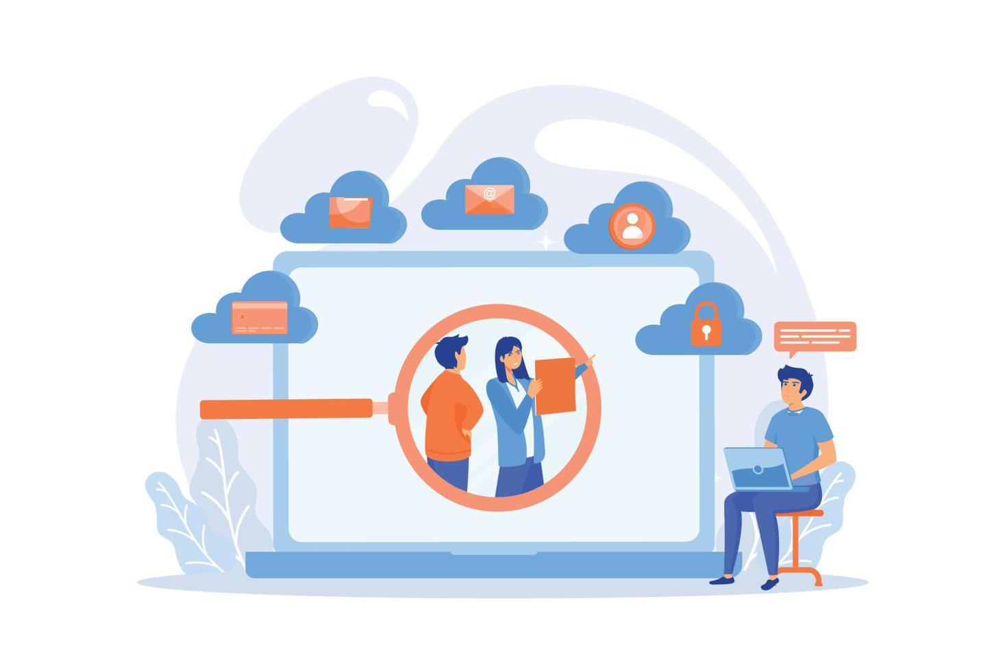 Online security breach, immoral private life offence. Digital ethics and privacy, digital mediums behavior, internet privacy violation concept. flat vector modern illustration