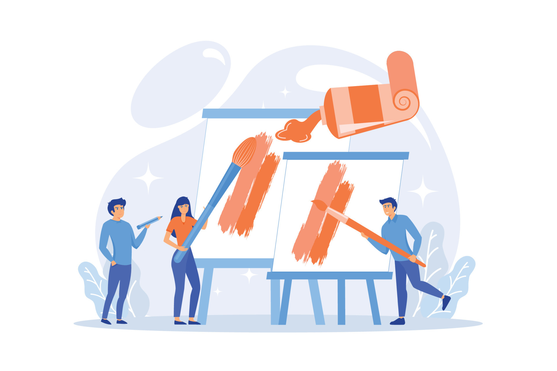 Group of people practicing new painting skills at painting