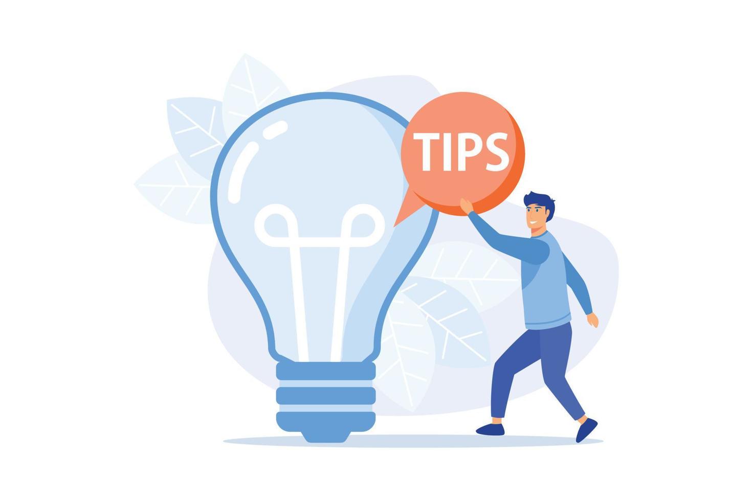 Tips and creative ideas. Business innovation isolated flat design element. Problem solution, advice, brainstorming. Male character thinking. flat vector modern illustration