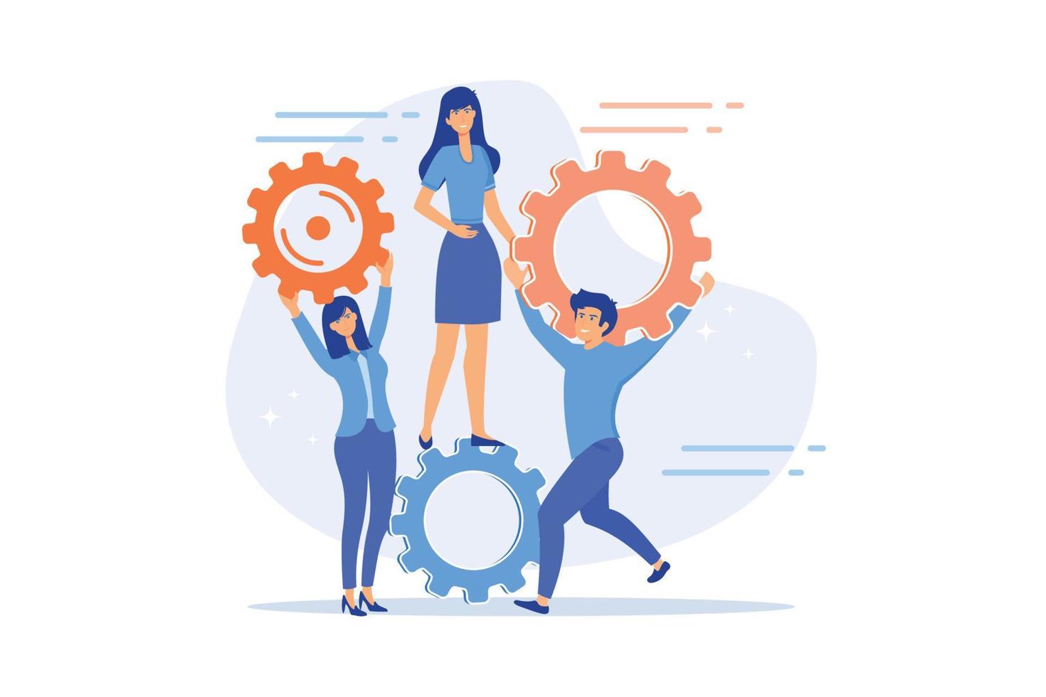 Effective coworking. Colleagues togetherness, workers collaboration, teamwork regulation. Workflow efficiency increase. Team members arranging mechanism. flat vector modern illustration