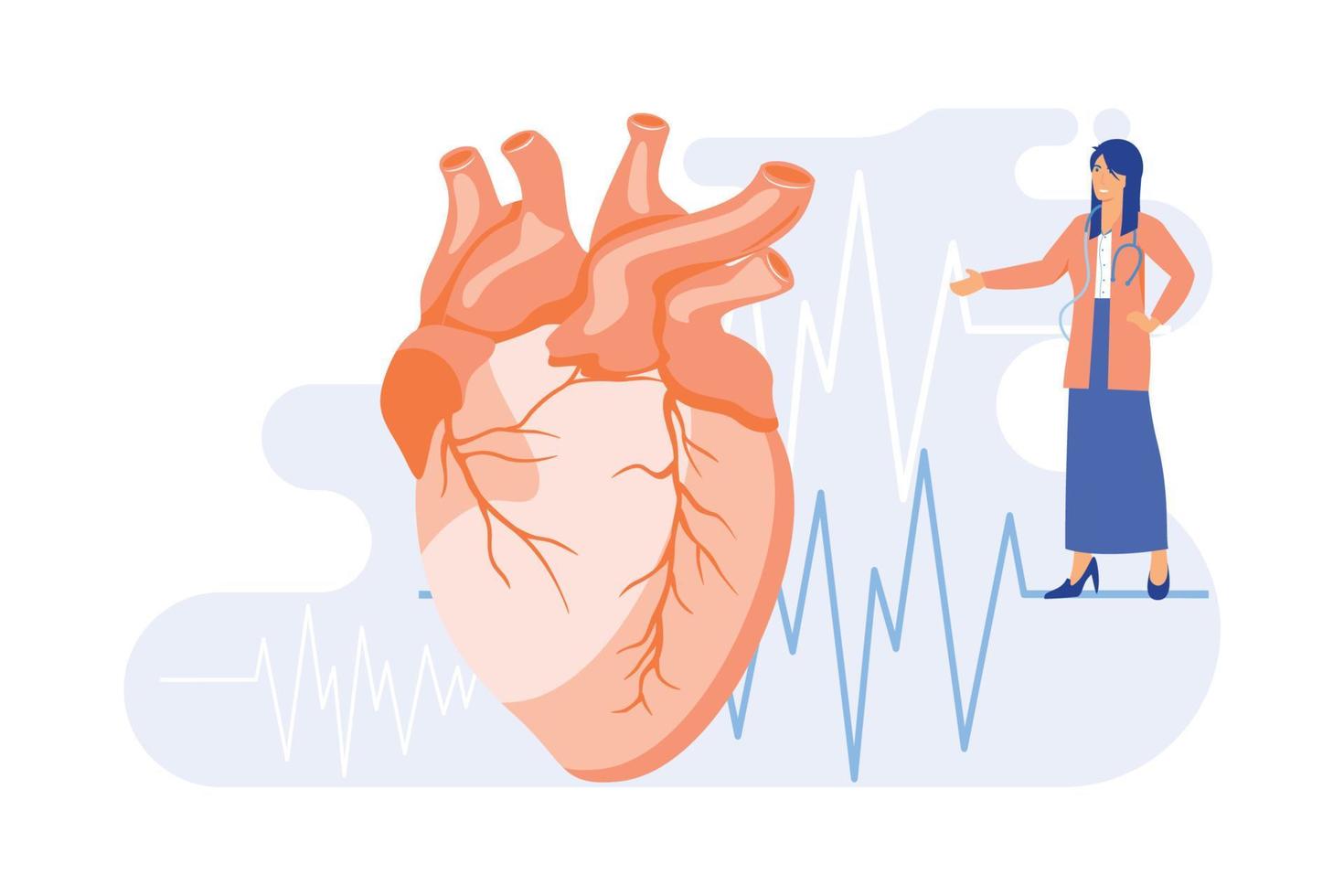 clínica de cardiología, departamento del hospital. corazón sano, prevención cardiovascular, elemento de diseño de ideas de la industria de la salud. electrocardiograma, electrocardiograma ilustración moderna de vector plano