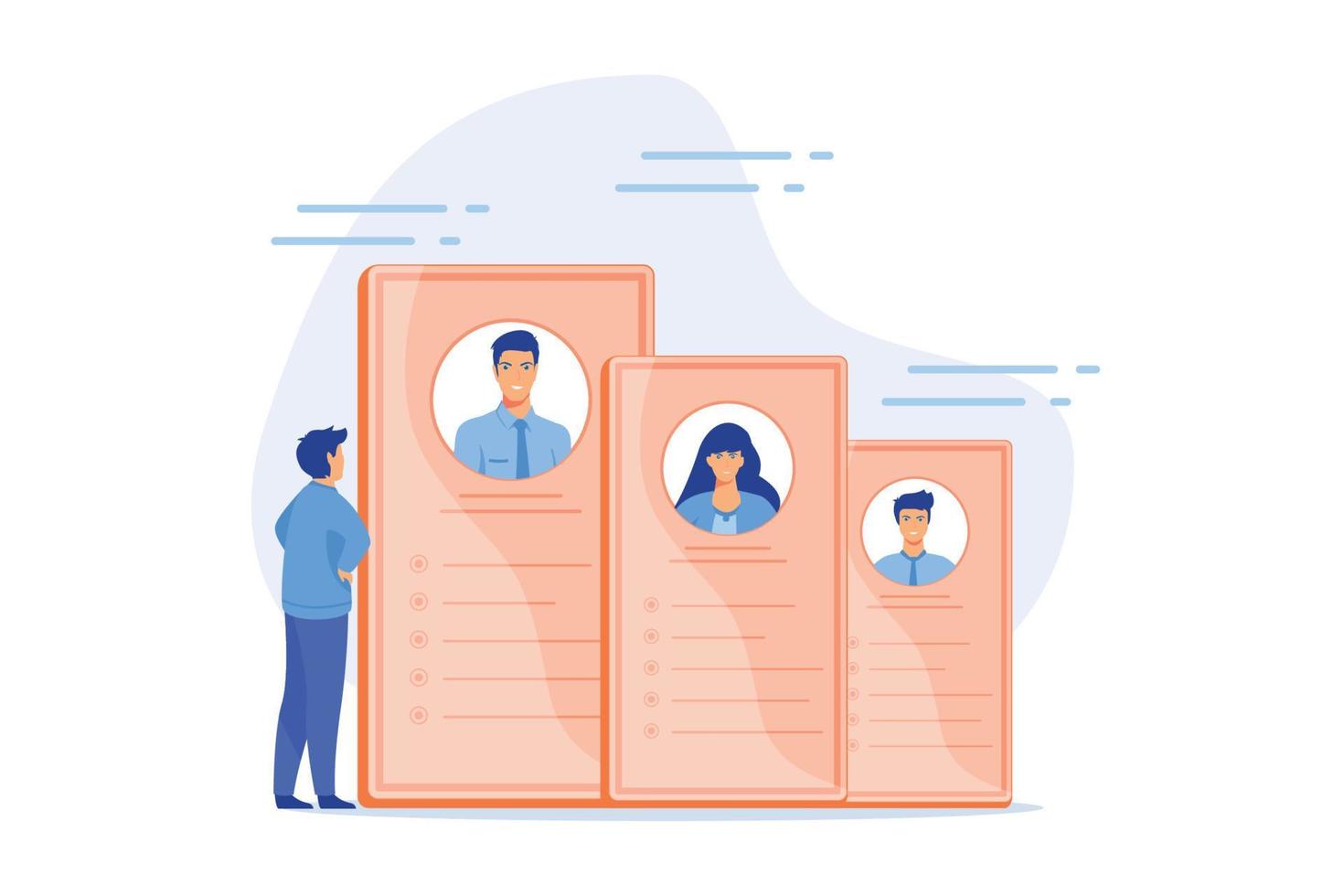 Employees CV, candidates resume. Corporate workers, students ID isolate flat design element. Job applications, avatars, personal information. flat vector modern illustration
