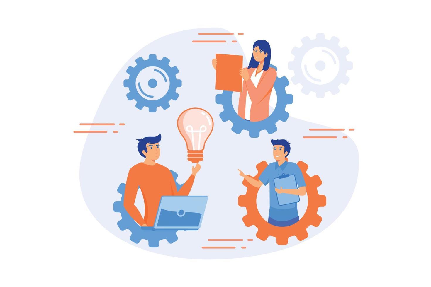 Team building exercise. Idea generation, brainstorm, business plan development. Productive teamwork, colleagues cooperation, creative entrepreneurship. flat vector modern illustration