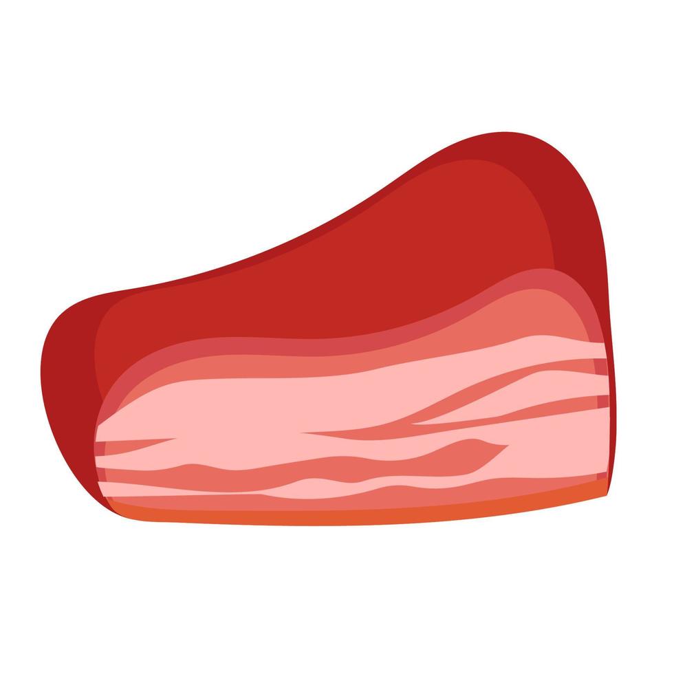 icono de comida de embutidos, jamón y salami. dibujos animados aislados bistec a la barbacoa cocinando y carne de res ilustración vectorial. producto gastronómico delicatessen y tocino de ternera. granja comestibles delicioso animal vector