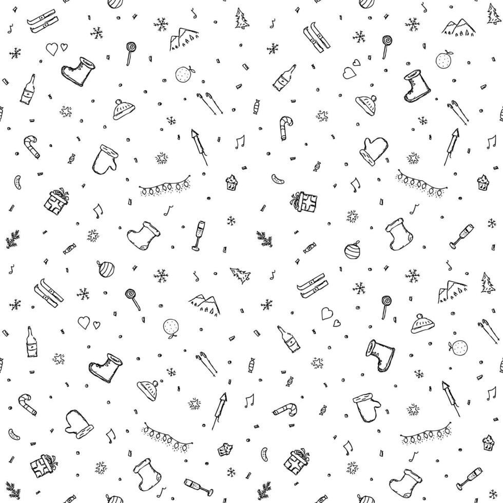 Seamless christmas pattern. New year background. Doodle illustration with christmas and new year icons vector