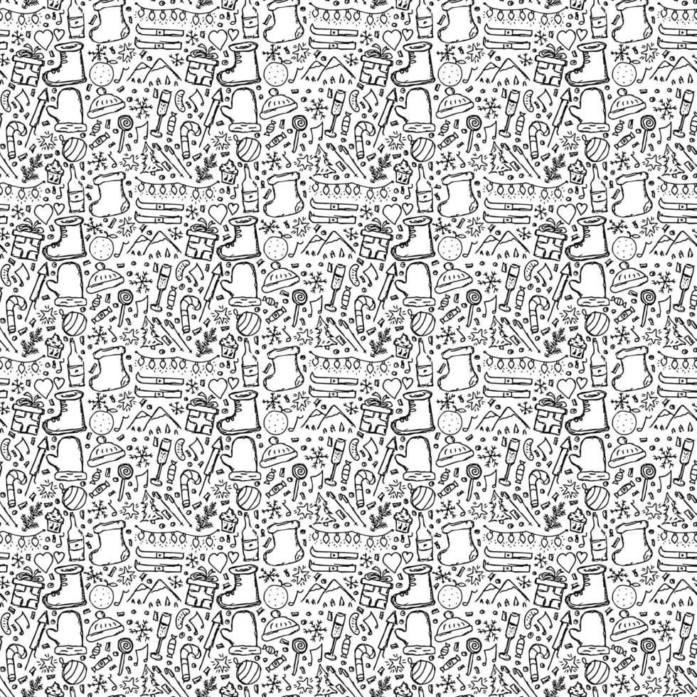 Seamless christmas pattern. New year background. Doodle illustration with christmas and new year icons vector