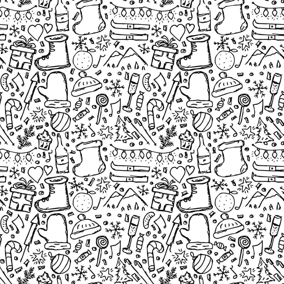 Seamless christmas pattern. New year background. Doodle illustration with christmas and new year icons vector