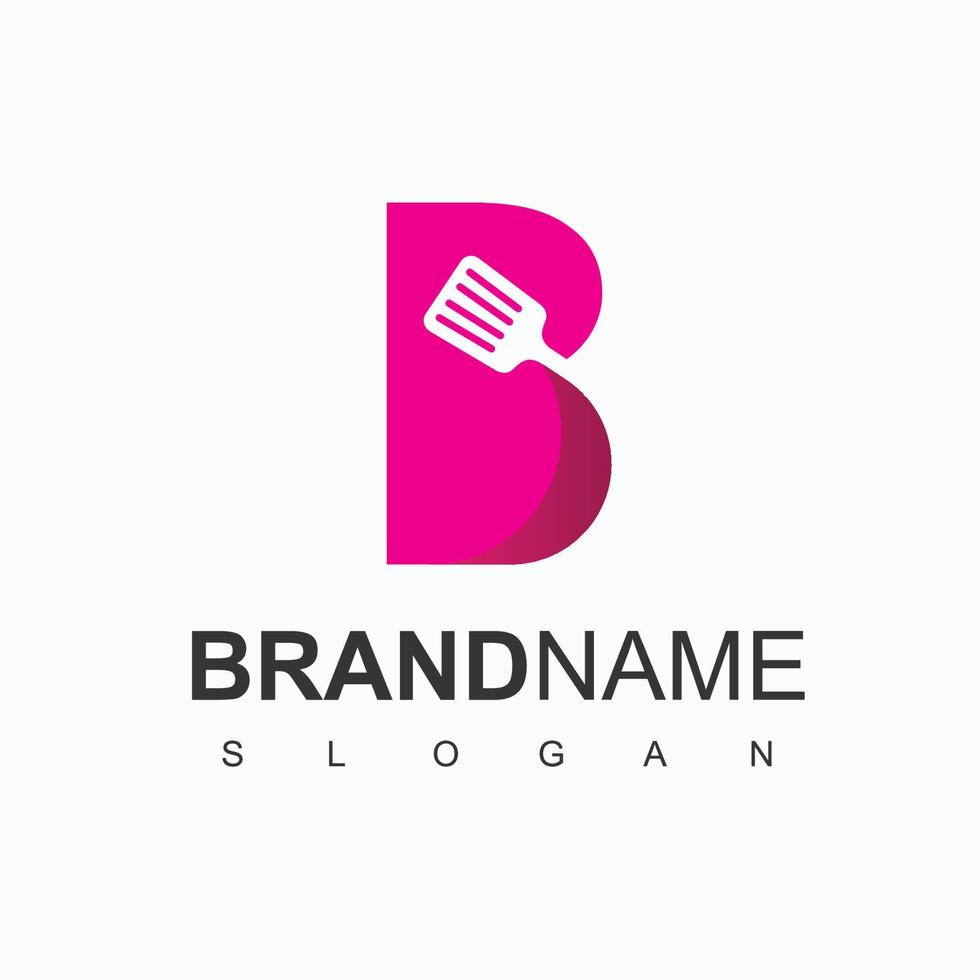 B Initial Logo With Spatula Symbol For Breakfast, Restaurant And Cafe Icon vector