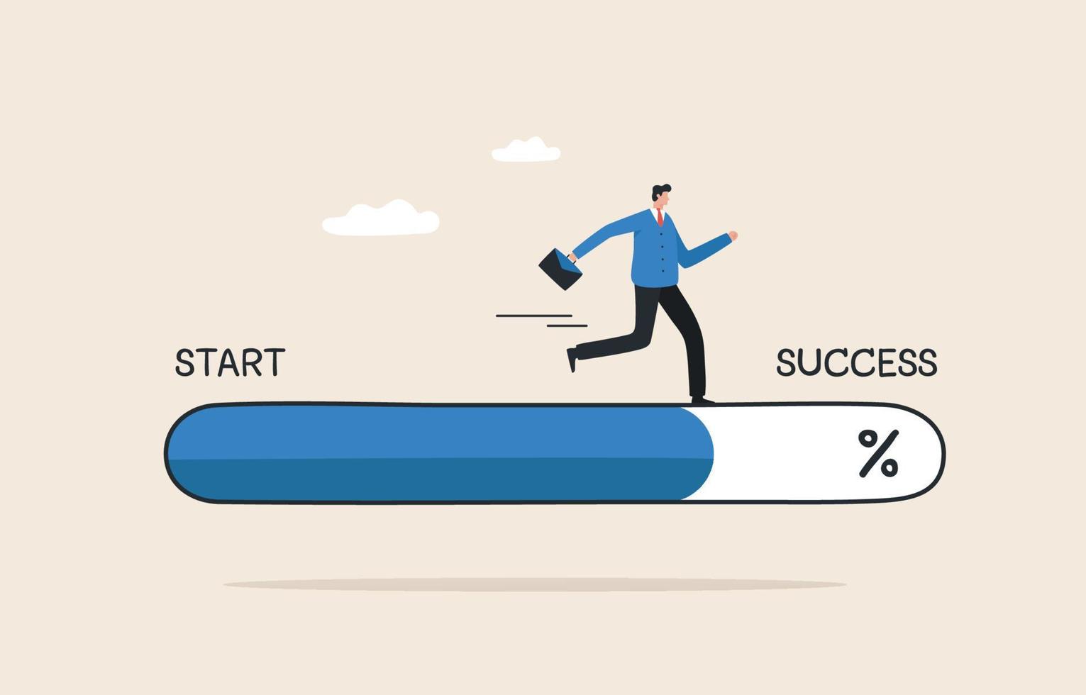 progresar desde el principio hasta el éxito. desafía tu progreso y gana la carrera. misión cumplida para completar el proyecto. los empresarios corren desde el principio hasta el éxito. vector