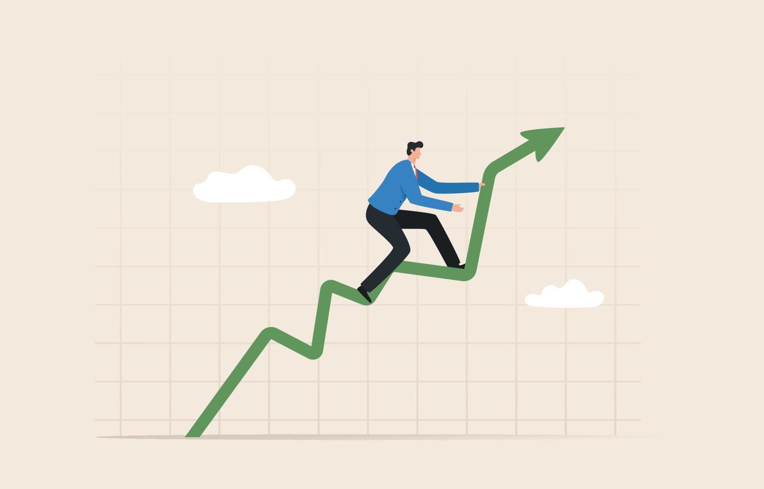 Stairway or Graph to Success. Business growth or profits.  investment or wealth increasing wealth or accumulating rising asset price.  businessman climbs a green graph. vector