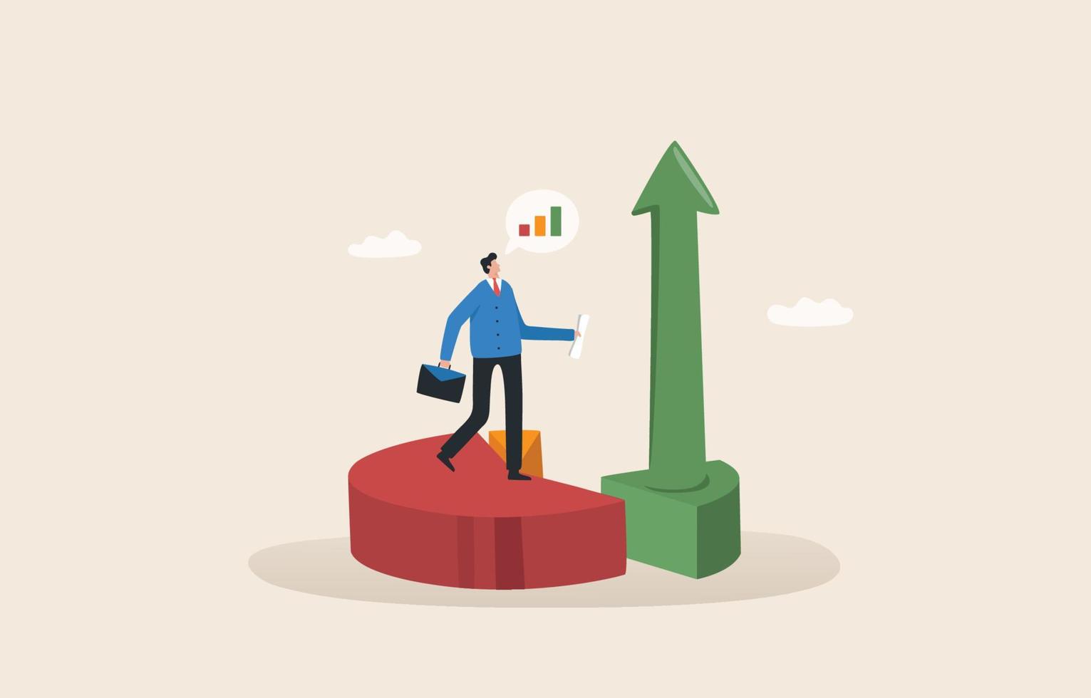 Expand business, increase sales and profit. Grow or progress to achieve goals and objectives. Businessman  looking at high rising up graph arrow. vector