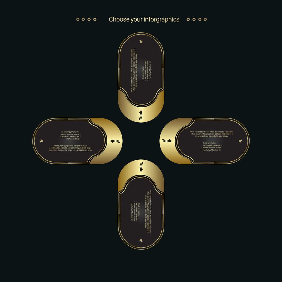 FOUR circles premuim and gold buttons template design. And a rounded element. Concept of successive step of business project infographic design vector