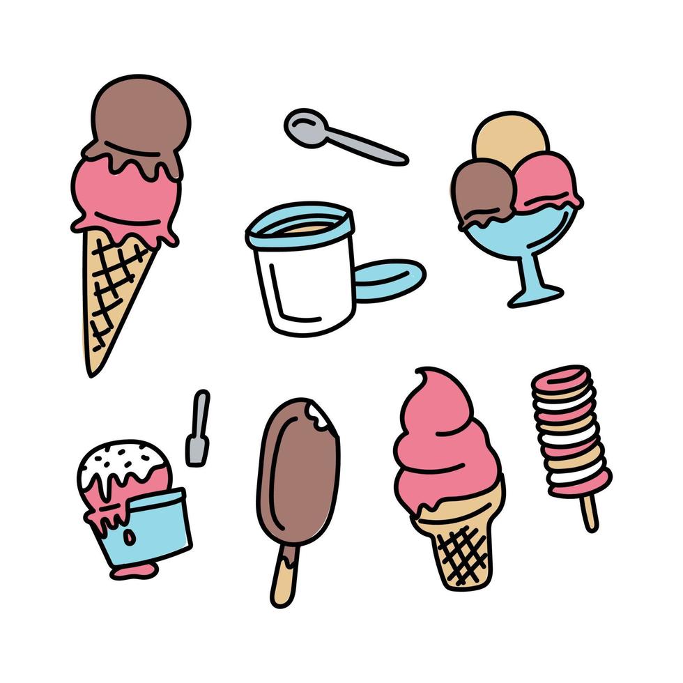 Colorful Doodled Set of Ice Creams vector