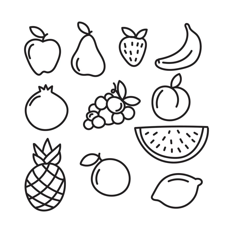 colección de frutas en blanco y negro vector