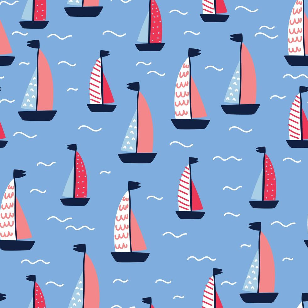 Sailing Boats Seamless Pattern vector