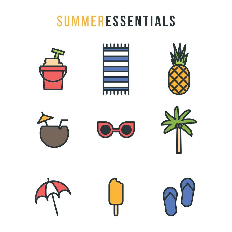 conjunto de iconos esenciales de verano vector