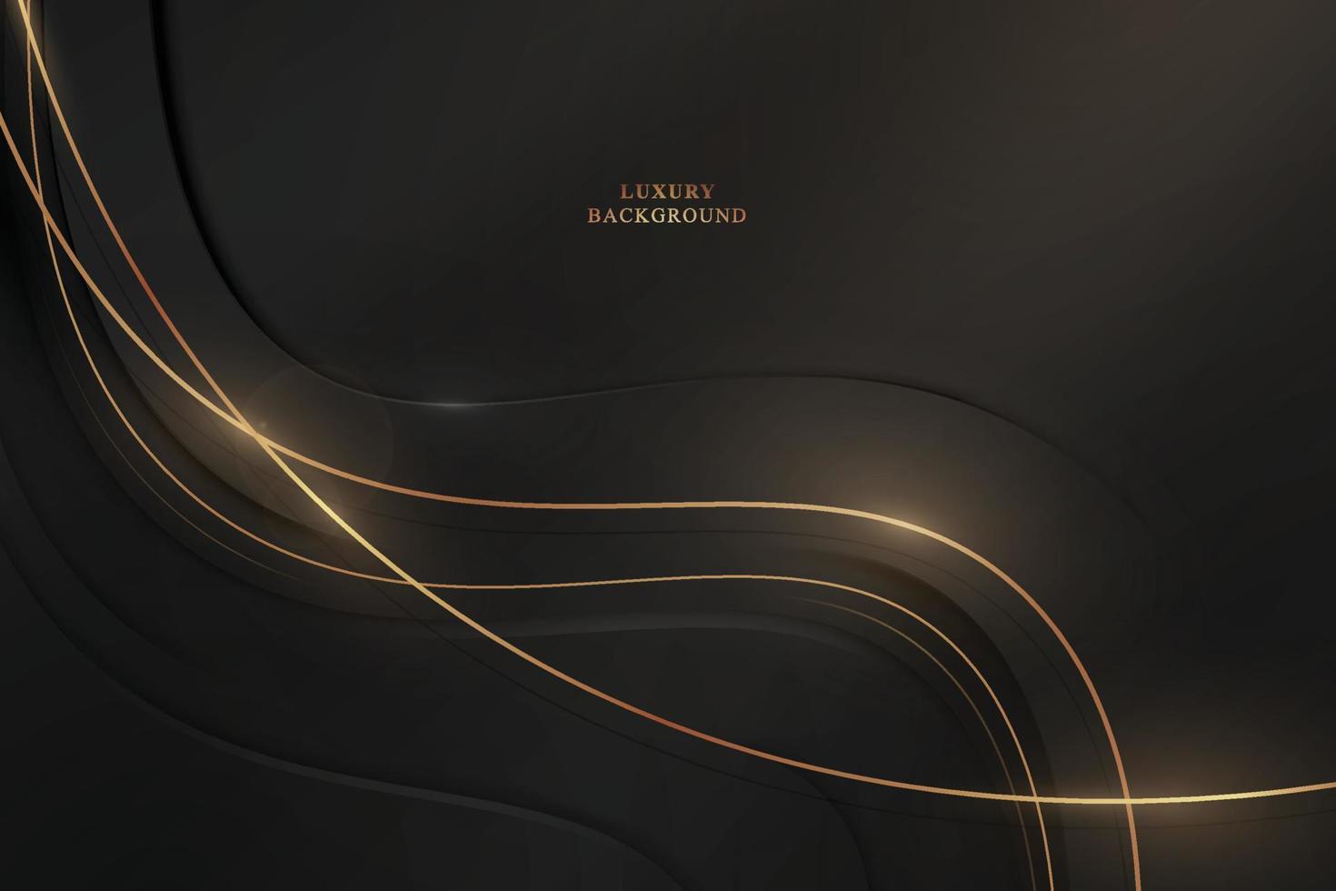 Abstract dark wavy background with golden lines. vector