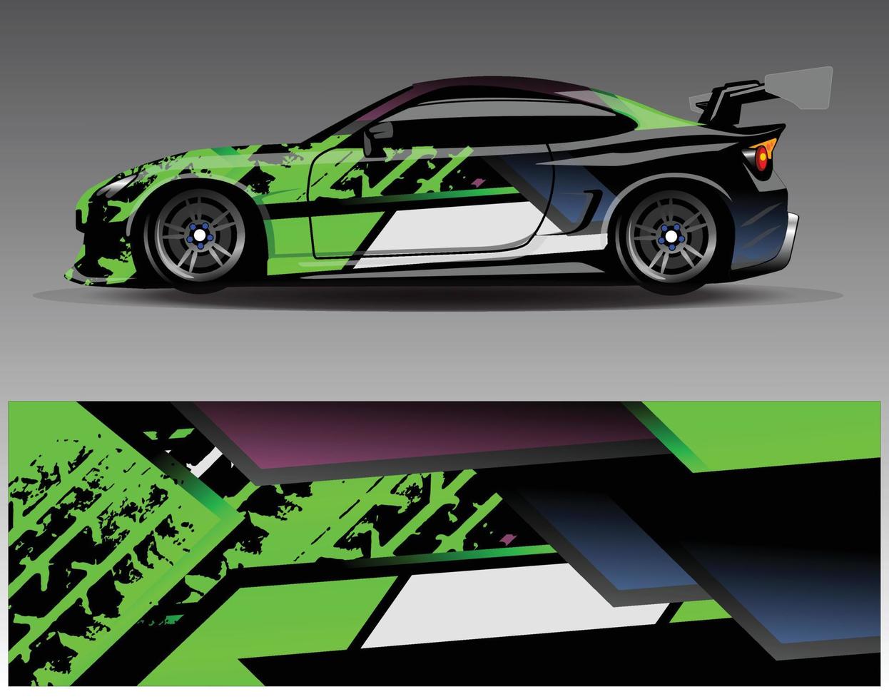 vector de diseño de envoltura de coche. Diseños de kits de fondo de carreras de franjas abstractas gráficas para envolver vehículos carrera de autos rally aventura y librea