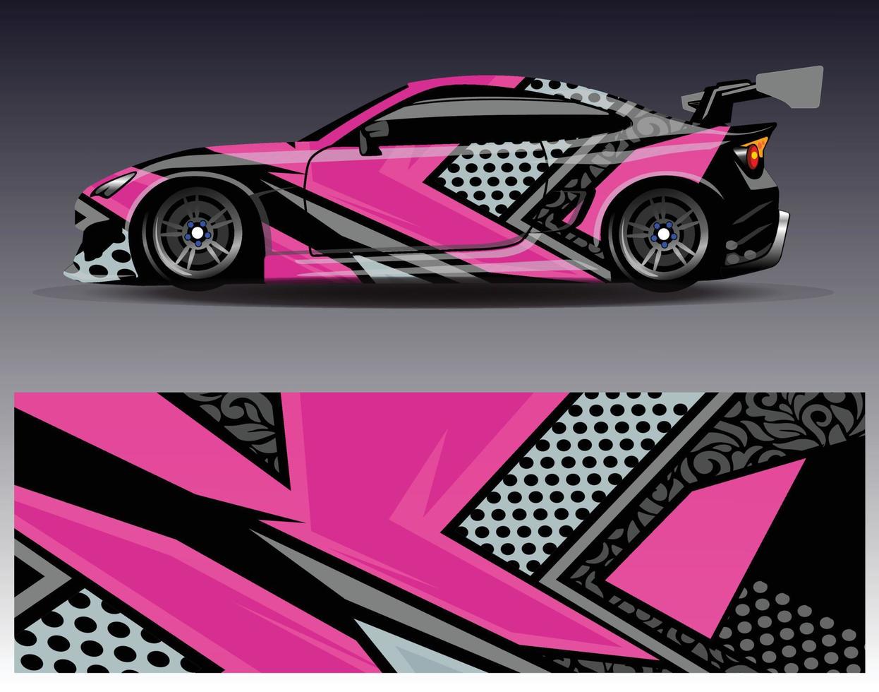 vector de diseño de envoltura de coche. Diseños de kits de fondo de carreras de franjas abstractas gráficas para envolver vehículos carrera de autos rally aventura y librea