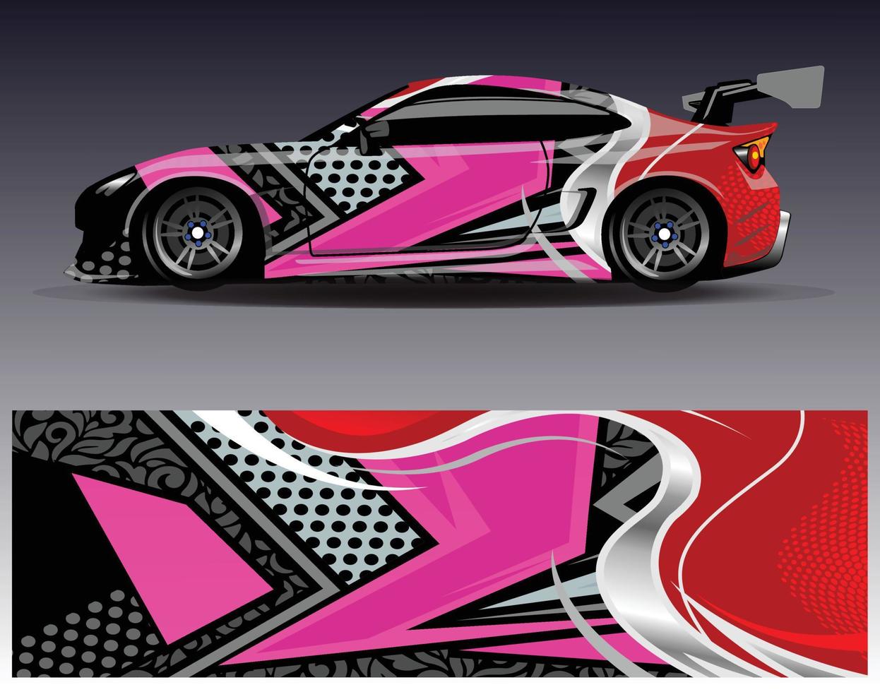 vector de diseño de envoltura de coche. Diseños de kits de fondo de carreras de franjas abstractas gráficas para envolver vehículos carrera de autos rally aventura y librea