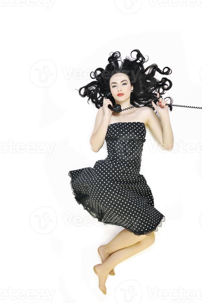 pretty girl talking on old phone photo