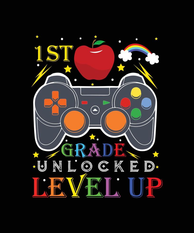 1st grade unlocked level up. Back to school t-shirt design, 100 days of school typography t-shirt design. vector