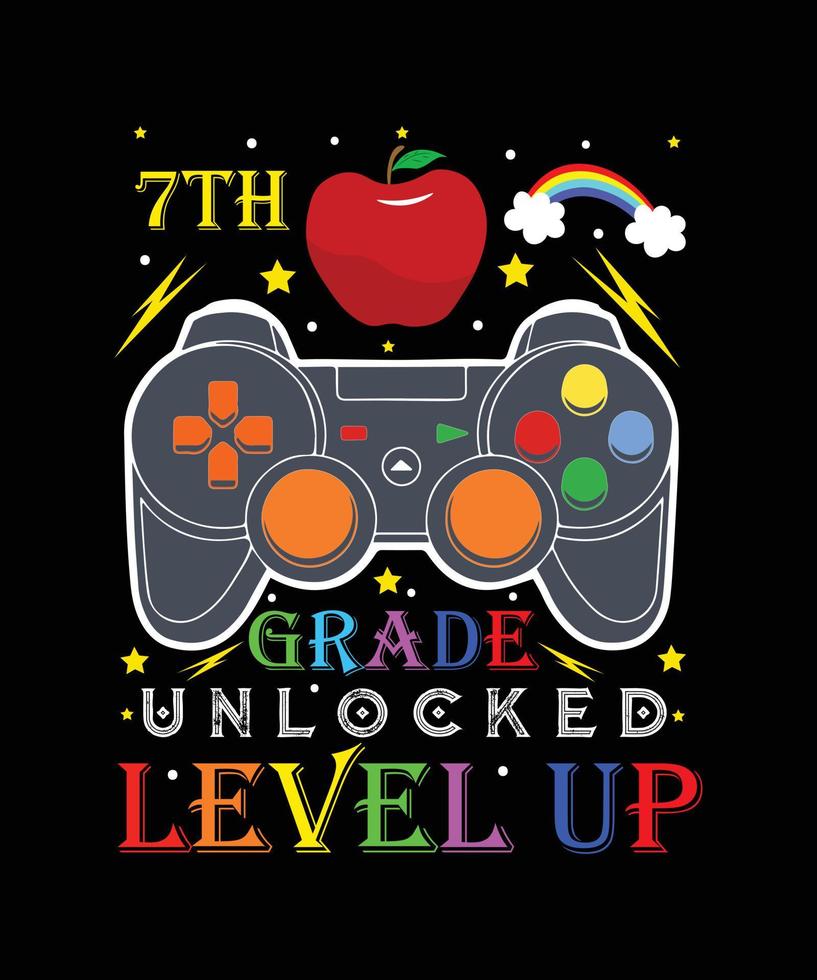 7th grade unlocked level up. Back to school t-shirt design, 100 days of school typography t-shirt design. vector