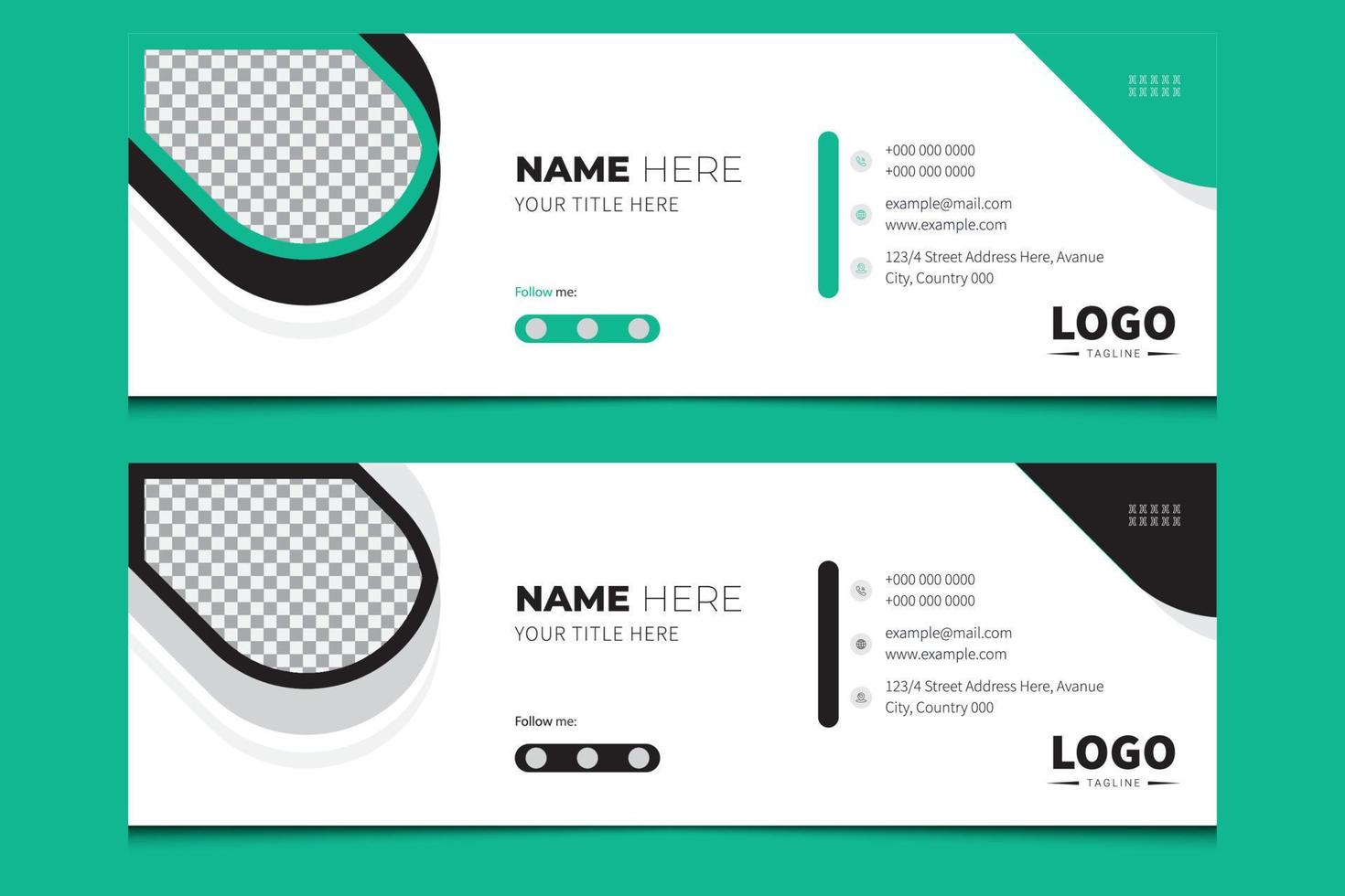 Email Signature Template, Business email signature with an author photo place modern and minimal layout vector, email footer and personal social media Facebook cover design template, Premium Vector. vector