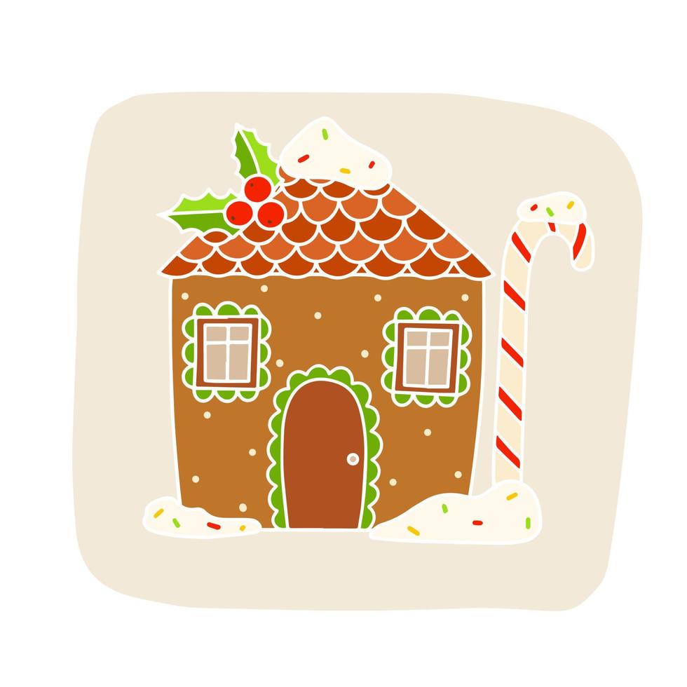 casa de pan de jengibre de navidad y un palito de caramelo. Imágenes en un fondo blanco vector