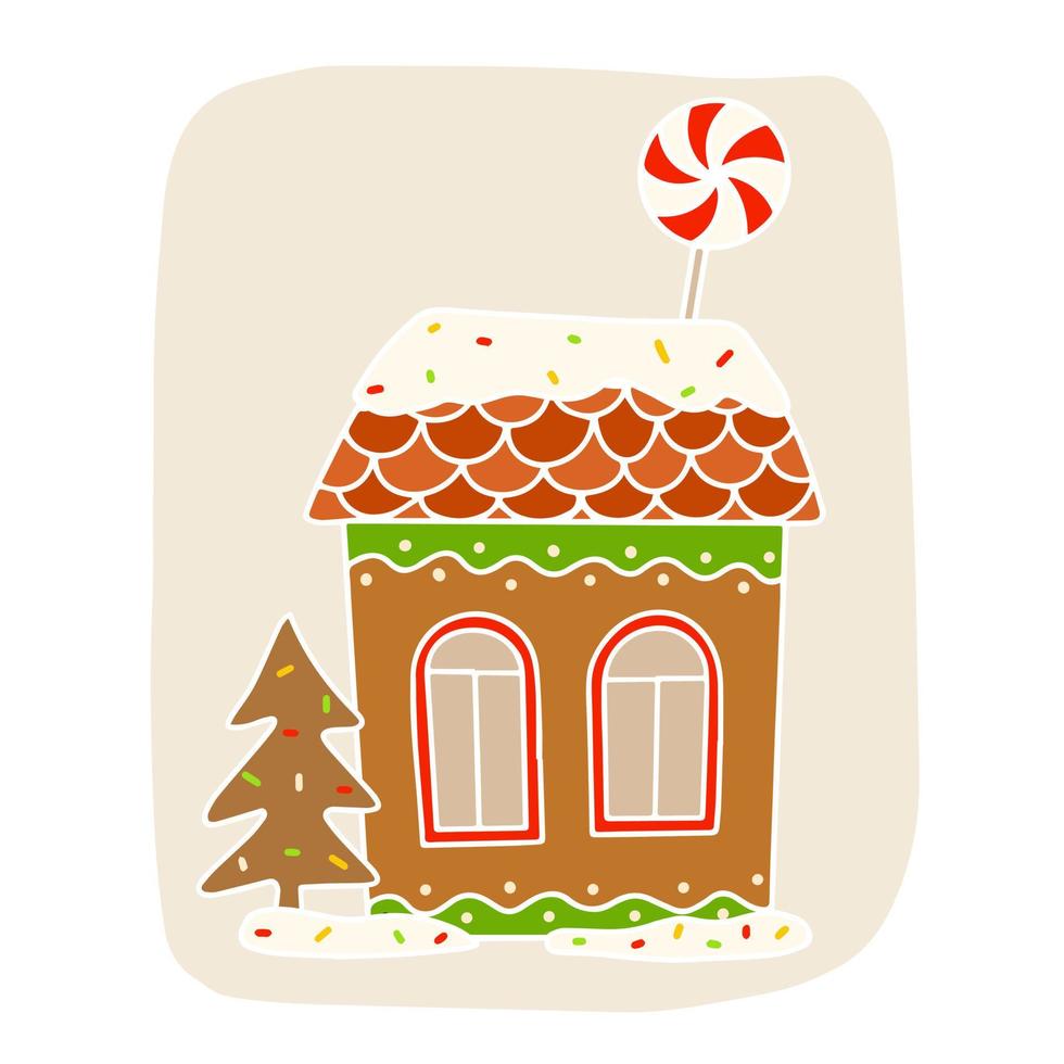 casa de pan de jengibre de navidad y árbol de navidad. ilustración sobre fondo blanco vector