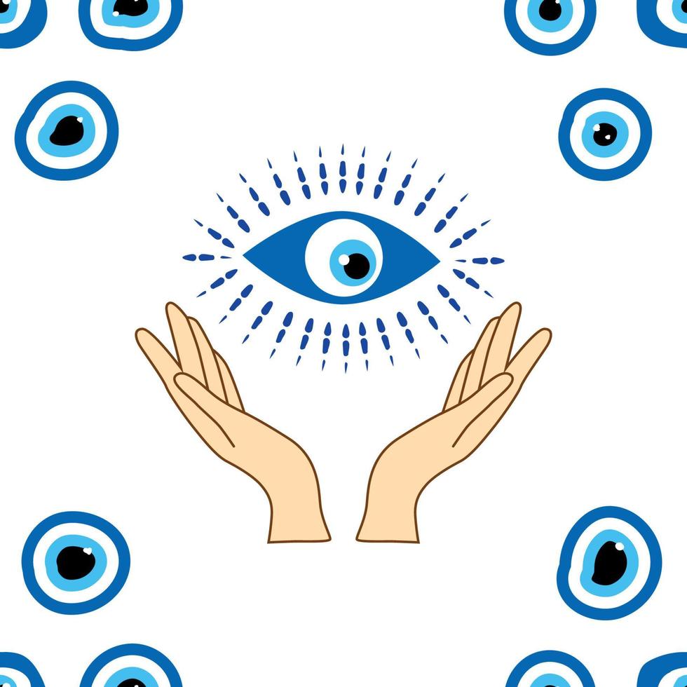 Seamless pattern with Turkish evil eye bead. Good luck. Turkish tile. Oriental ottoman design vector