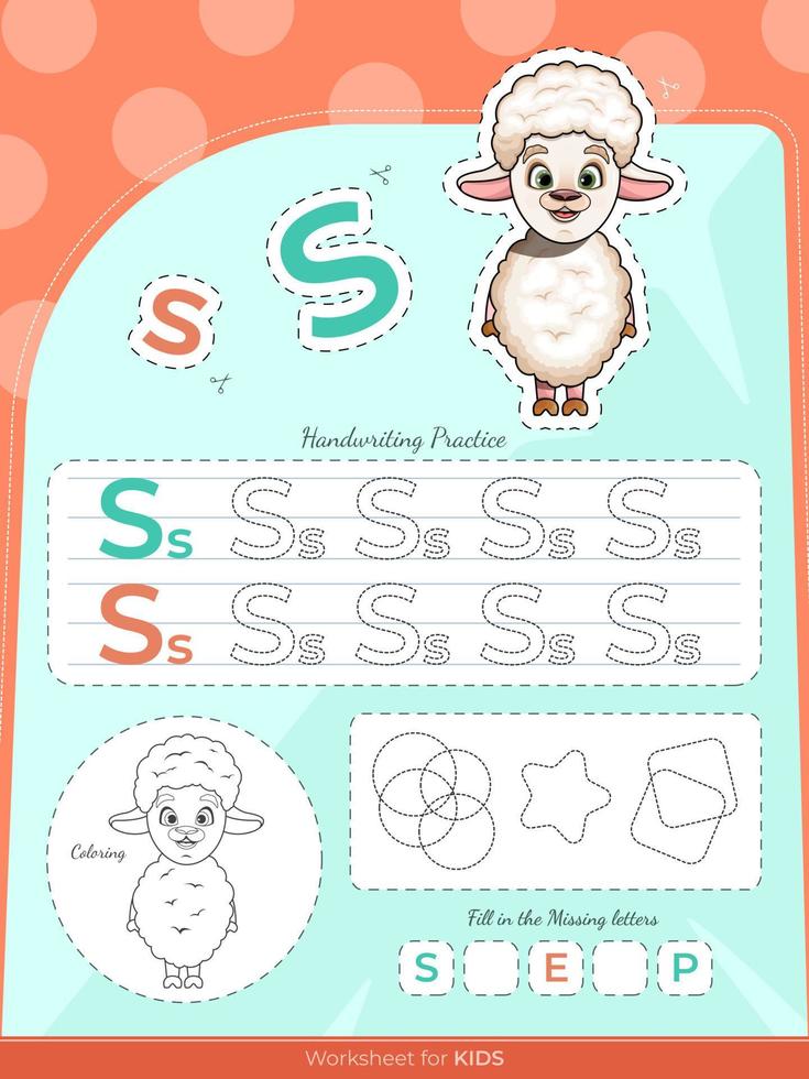 The education worksheet for kids with a sheep and letters vector