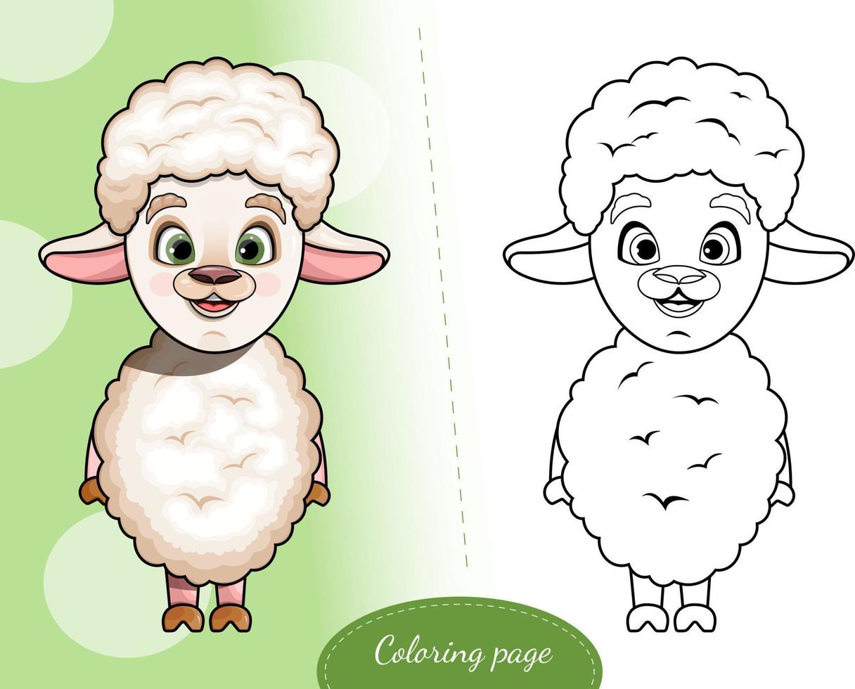 Coloring page. A cute cartoon sheep vector