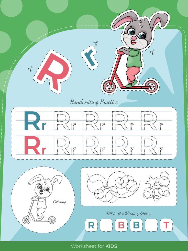 The education worksheet for kids with a rabbit and letters vector