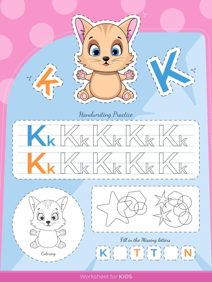 The education worksheet for kids with a little kitten and letters vector