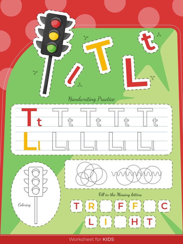 The education worksheet for kids with a traffic light and letters vector