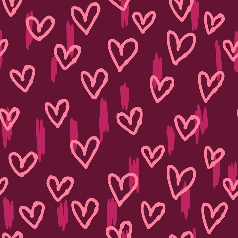 Hand drawn abstract hearts, red scribble seamless pattern. Cute line doodle for paper, fabric textile, baby. vector