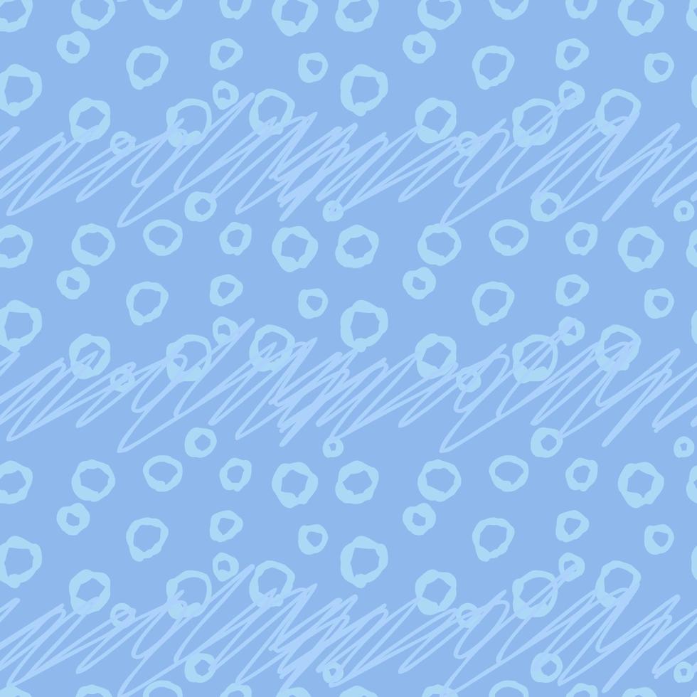Hand drawn abstract, scribble blue bubbles seamless pattern. Cute line doodle for bathroom, fabric textile, paper. vector