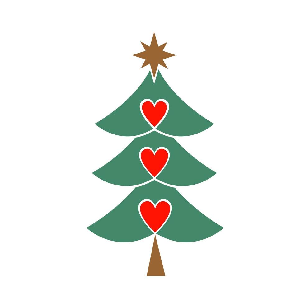 Vector greeting card with a green Christmas tree made of hearts. Abstract cute decorative illustration for invitation.