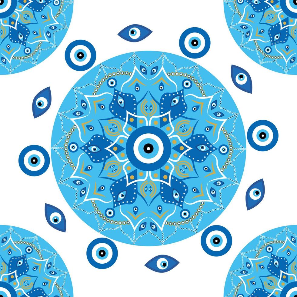 Seamless pattern with Turkish evil eye bead. Good luck. Turkish tile. Oriental ottoman design vector