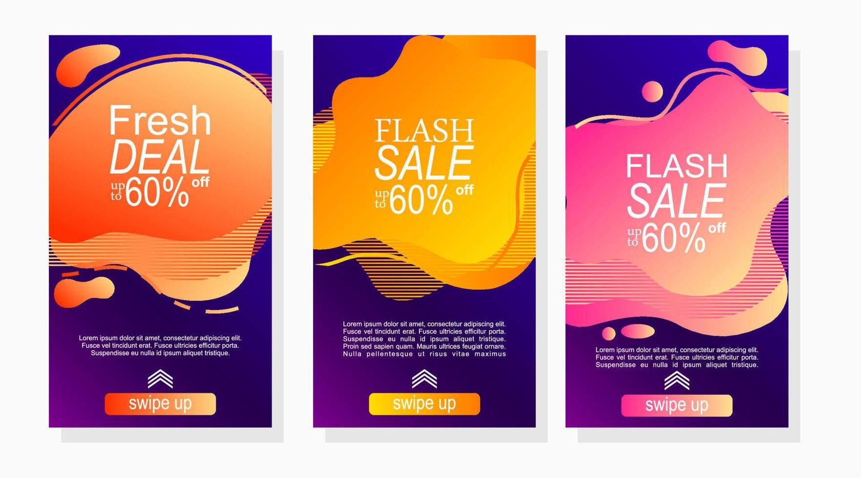 conjunto de etiquetas para historias de promoción de venta y descuento con color degradado vector