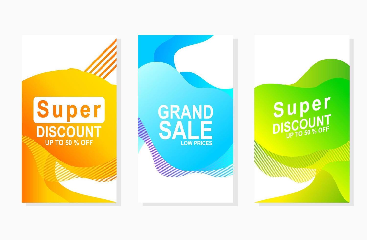 abstract modern social media stories set of colorful sale labels with gradient liquid shape for promotion and advertisement vector